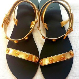 Versace Gold Tribute Sandals; Size EU38, US8